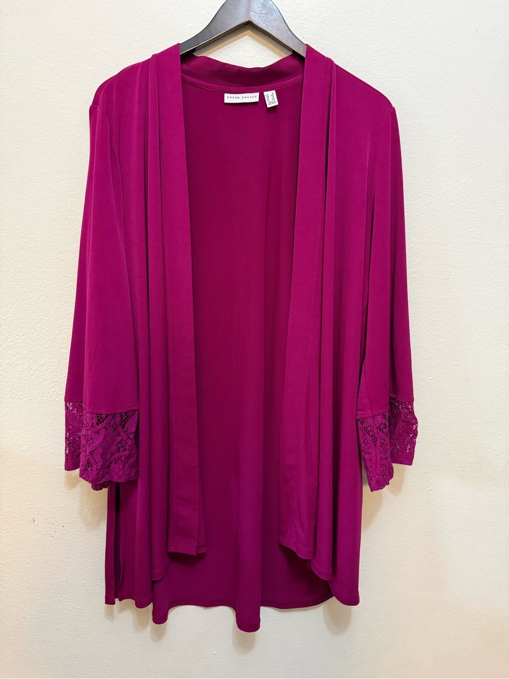 Susan Graver Cranberry Open-Front Cardigan